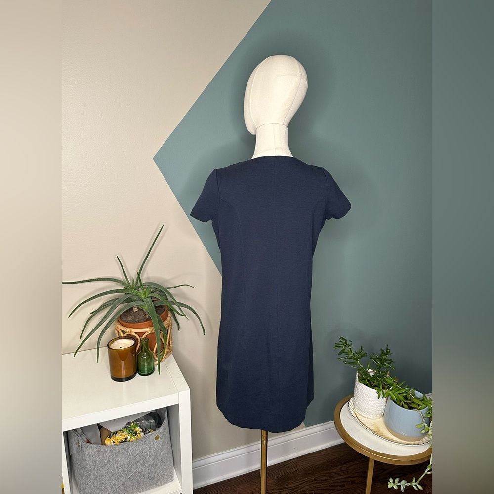Boden Navy Sheath Dress Size 8 Mod Minimalist Short Sleeve Notch Neck Retro - Picture 5 of 11